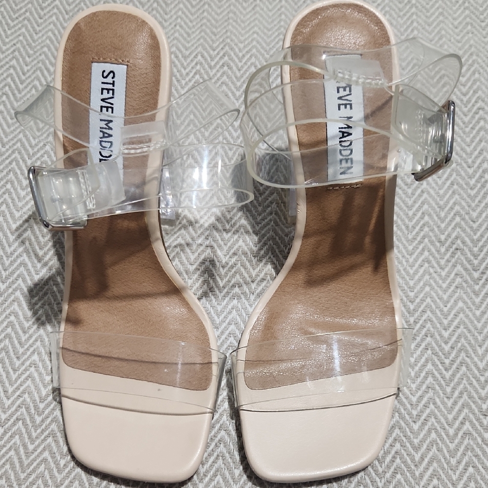 Steve Madden Women's Heels with Clear Straps - Cream